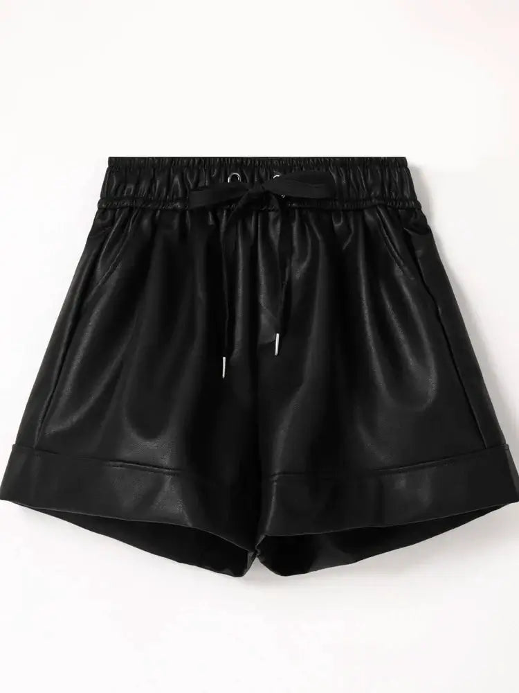 High Waist PU Leather Shorts Women&
