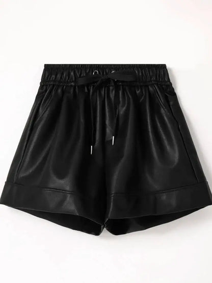 High Waist PU Leather Shorts Women&