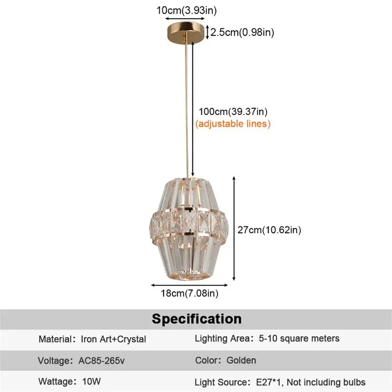Modern Crystal Pendant Light with Gold-Tone Details
