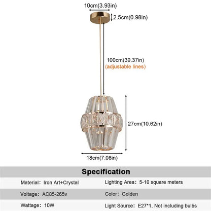 Modern Crystal Pendant Light with Gold-Tone Details