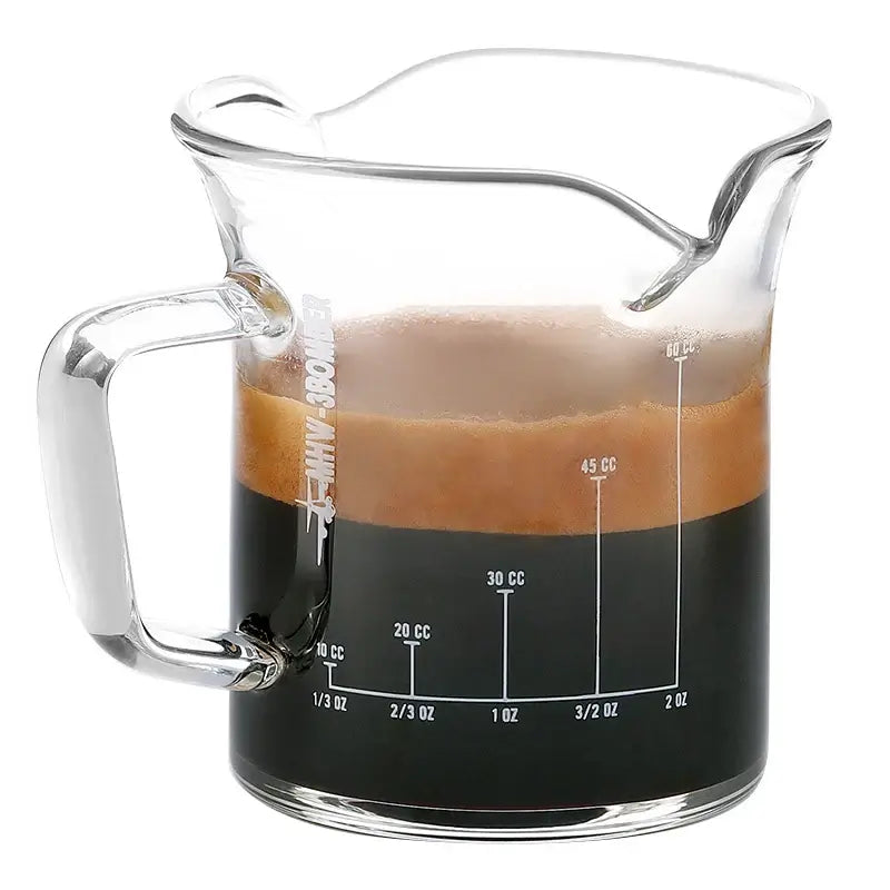 MHW-3BOMBER Double Spouts Espresso Measuring Cup with Handle Shot