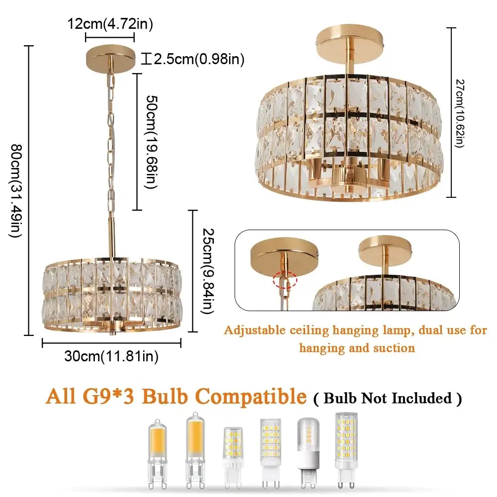 VETRULUS Crystal Pendant Light, Black or Gold