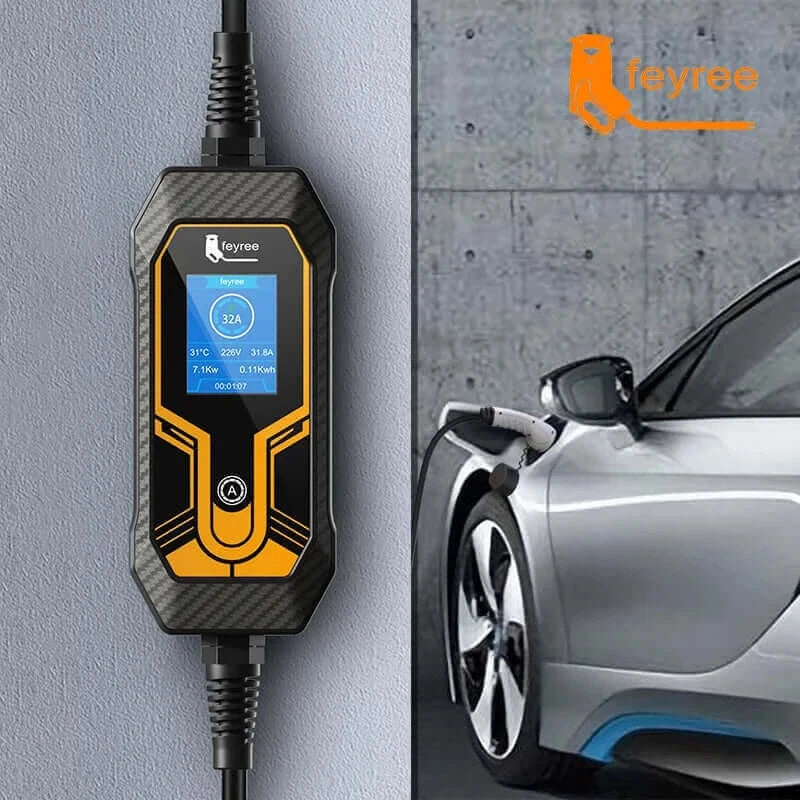 feyree Portable EV Charger Wallbox Type2 Cable 32A 7KW with CEE Plug