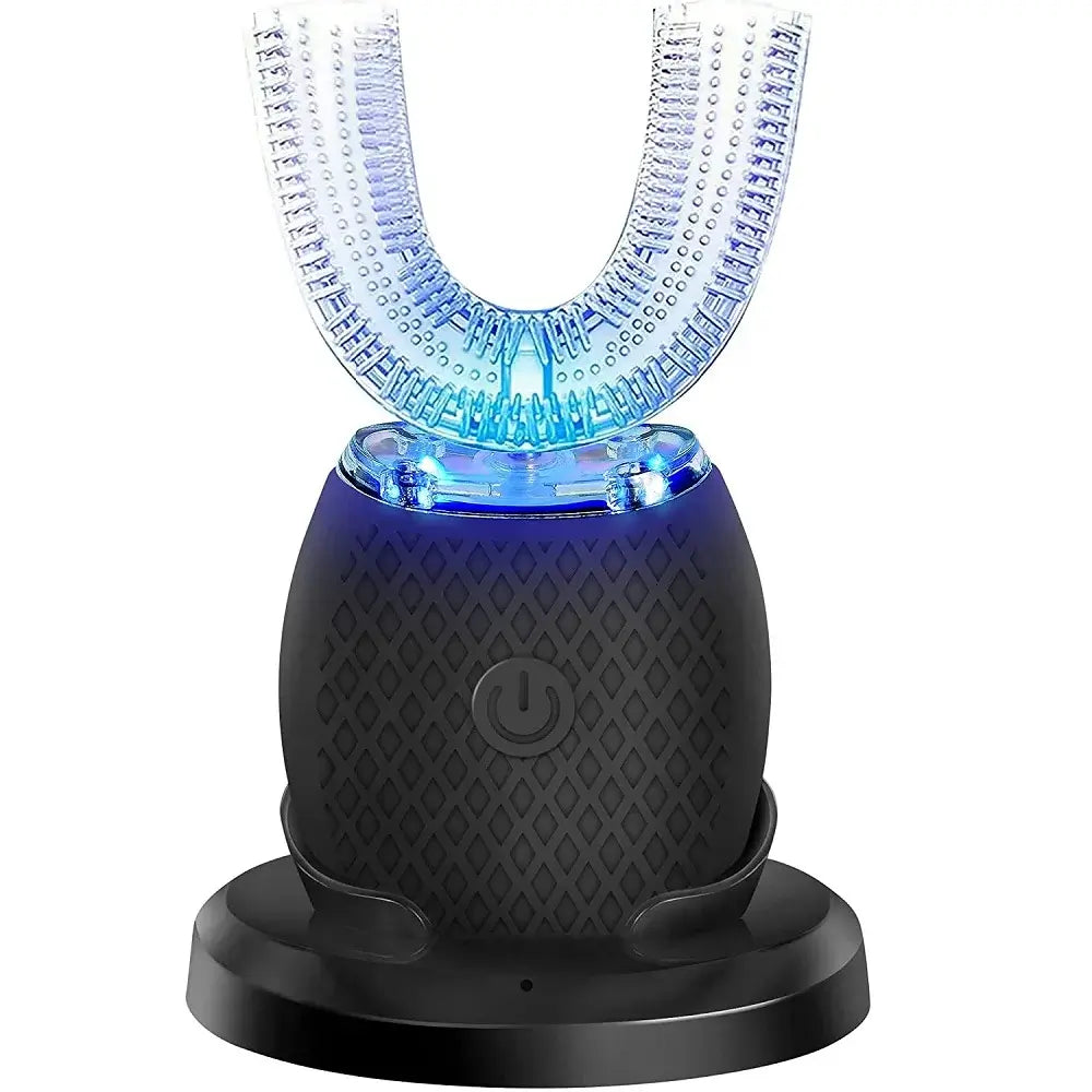 U Shape Sonic Electric Toothbrush 360 Degree Mouth Cleansing Automatic Silicone Toothbrush Cold Blue Light Teeth Whitening Brush