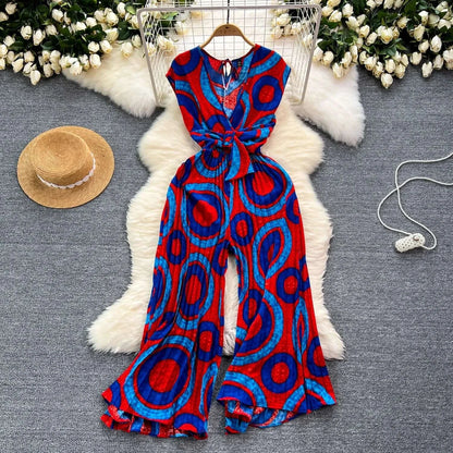 Chic Summer Jumpsuit - Abstract Print Wide Leg Romper