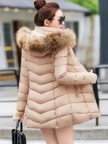 Autumn Female Middle Length Jacket Coat Women Fake Fur Collar Parkas