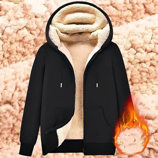 Trendy Sweatshirt Coat Front Pockets Warm Zipper Lamb Wool Jacket  Men