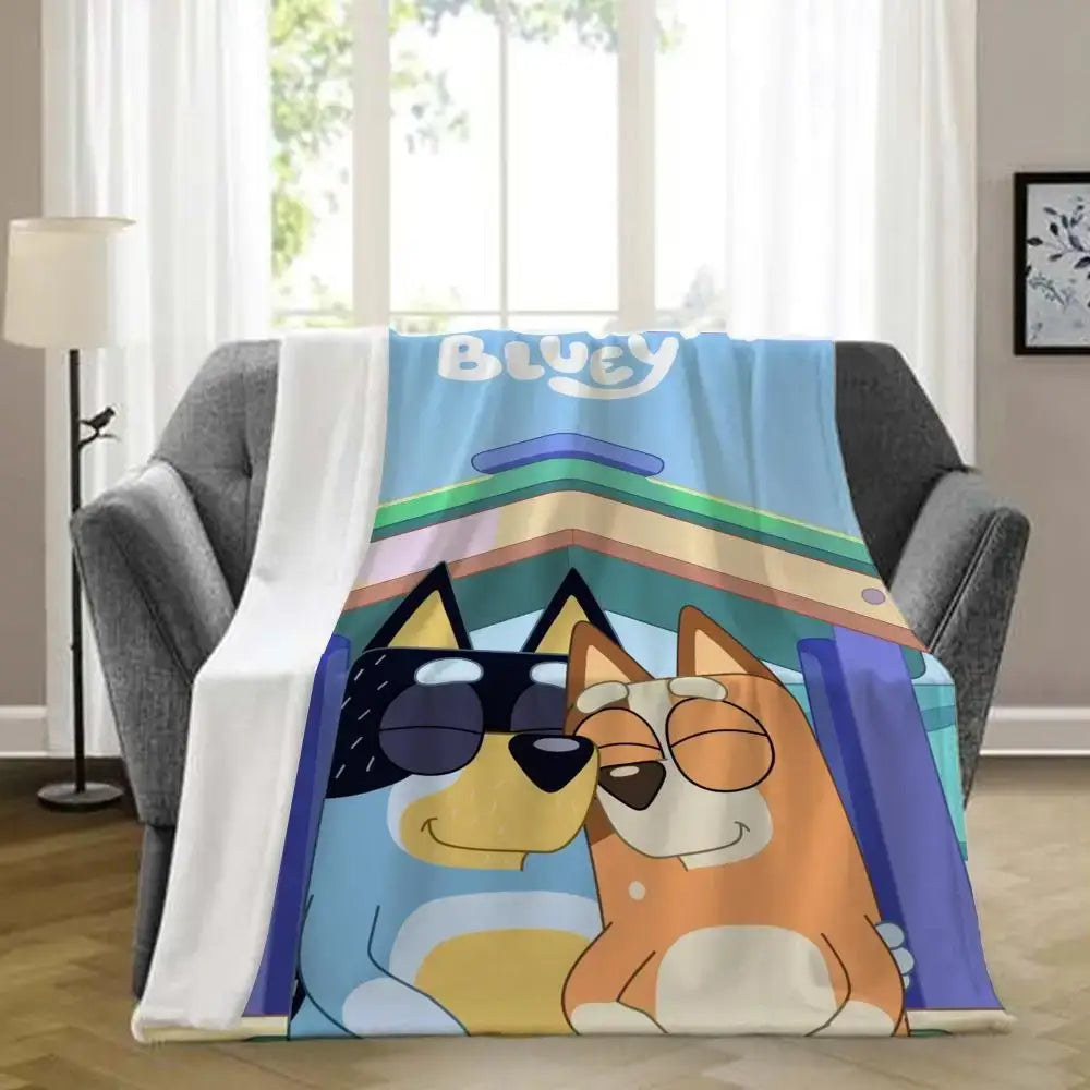 B-bluey-y Downy Throw Blanket Aesthetic Portable Home Travel Camping Sofa Picnic Thick Warm Flannel Blanket