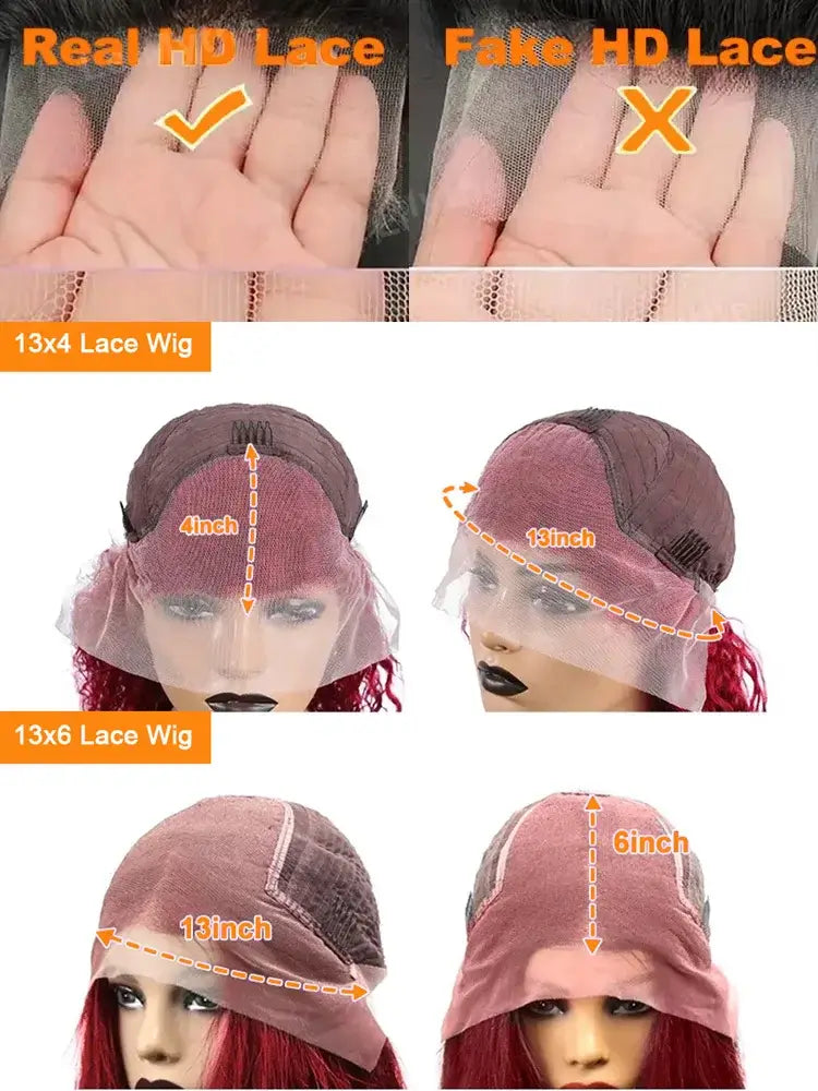 250 Density Deep Wave 99J Burgundy 13x4 Lace Frontal Wig Human Hair 13x6 Curly 30 40 Inch HD Lace Front Wigs Red Wine Water Wave