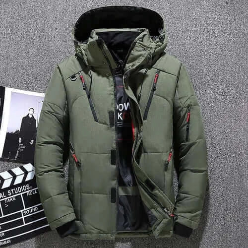 Winter Mens White Duck Down Jacket Warm Hooded Thick Slim Fit Puffer.