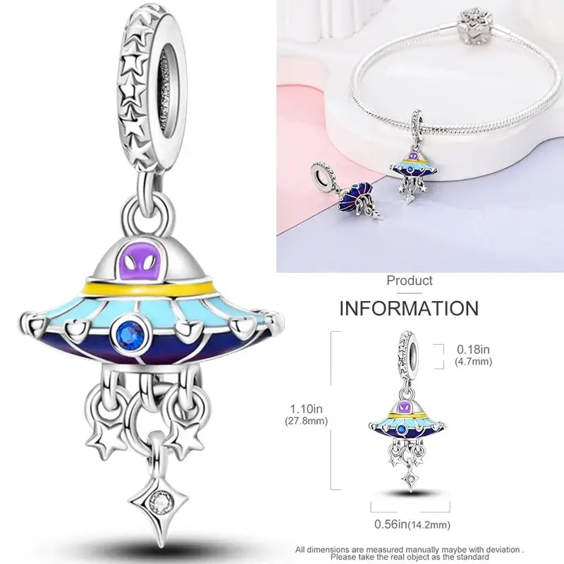 Hot Dream Catcher Feather 925 Sterling Silver Purple Colorful Moon Dreamy Blue Charm Original Fits Women DIY Jewelry Girl Charms