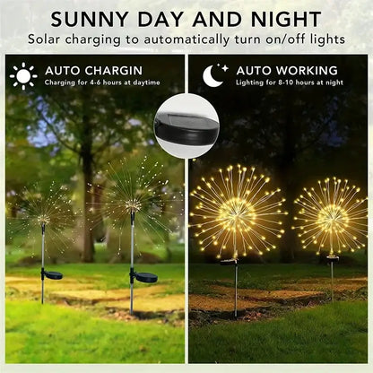 1/2/4/6Pcs Solar Firework Light Waterproof Outdoor 8 Lighting Modes 90-200LED Fairy String Light Christmas Decor For Garden