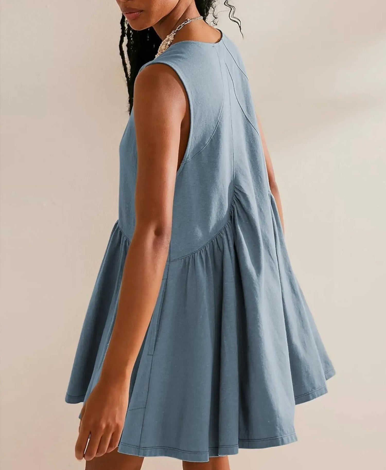 Women Summer Flowy Ruffle Babydoll Short Dresses Sleeveless  Pleated Dress Beach Vocation Peplum Dress