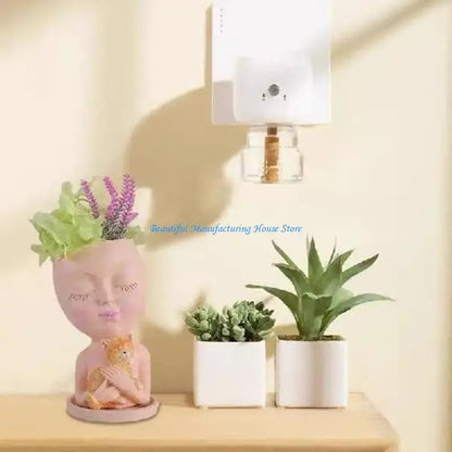 E56A Silicone Mold for Succulent Plant Pots Mini Garden Statues Boy and Puppy Flower Pot Mold Unique Pen Holder Resin Molds