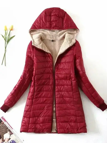 Women's Jacket Winter New Mid Length Korean Edition Hooded Fit Plus