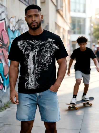 Y2K Gothic Print Oversized Cotton T-Shirt