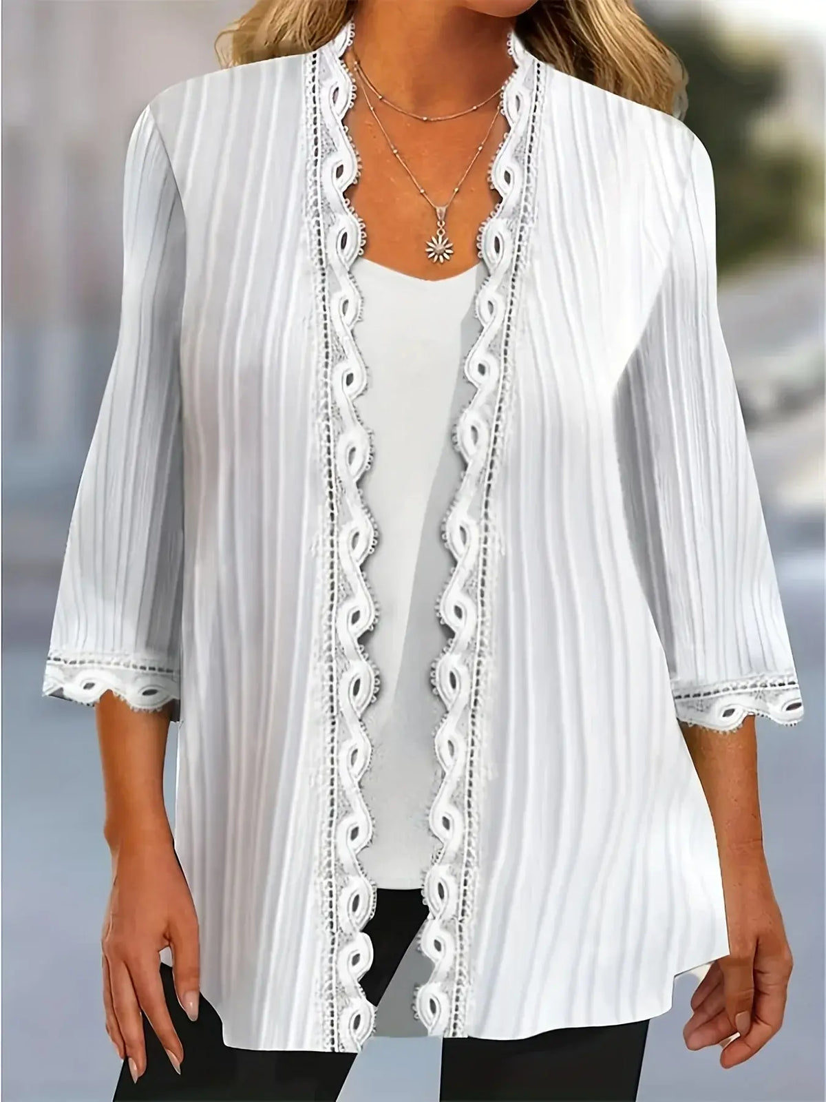 Women’s Plus-Size Three-Quarter Sleeve Open-Front Cardigan