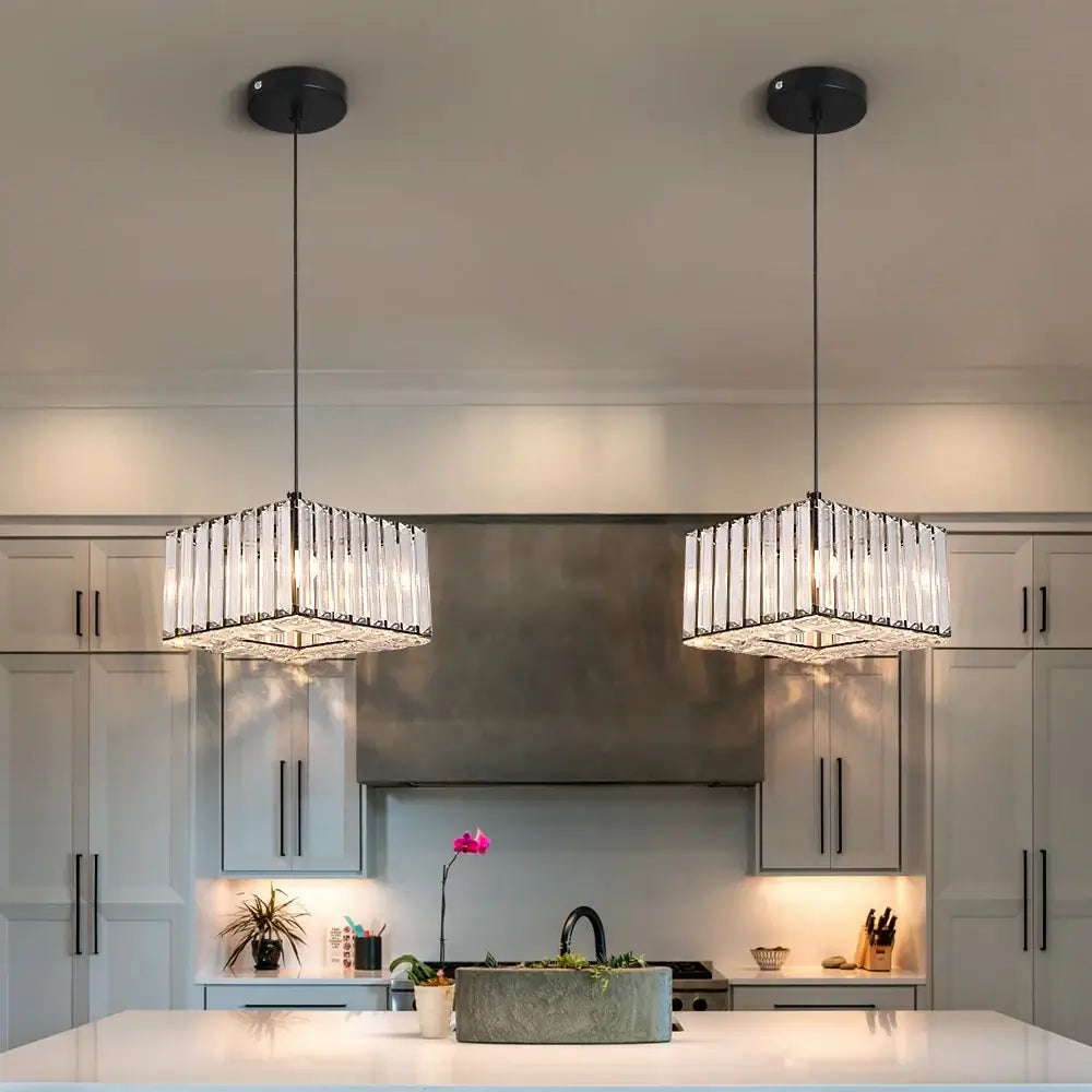 Modern Crystal Ceiling or Pendant Light, Black or Gold