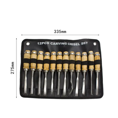 12 Piece Woodworking Carving Knife &amp; Chisel Set