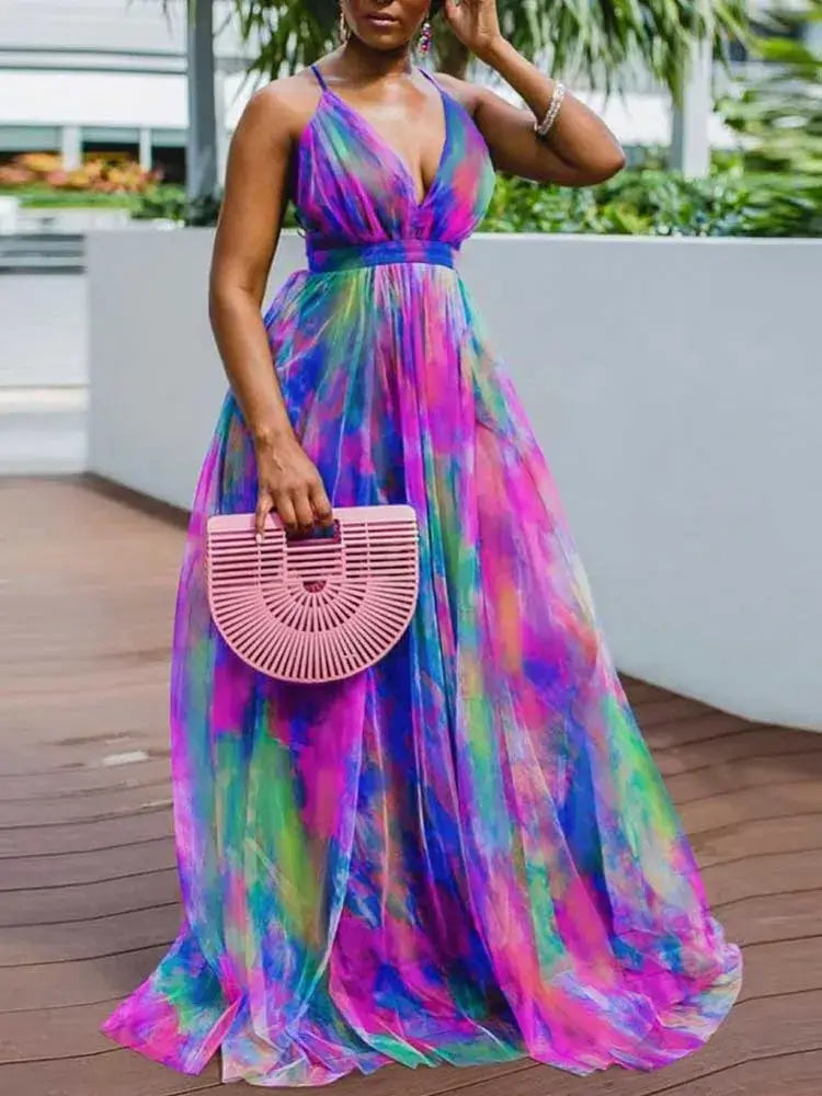 Plus Size Women Clothing 2xl 3xl 4xl 5xl Summer Sexy Evening Dresses Elegant and Beautiful Halterneck Long Dresses Mesh Hem