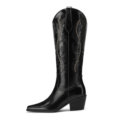 Cowboy Boots For Women Sparkly Cowgirl Knee High Boots With Unique Embroidery And Chunky Heel Ideal For Daily Wear Parties And D