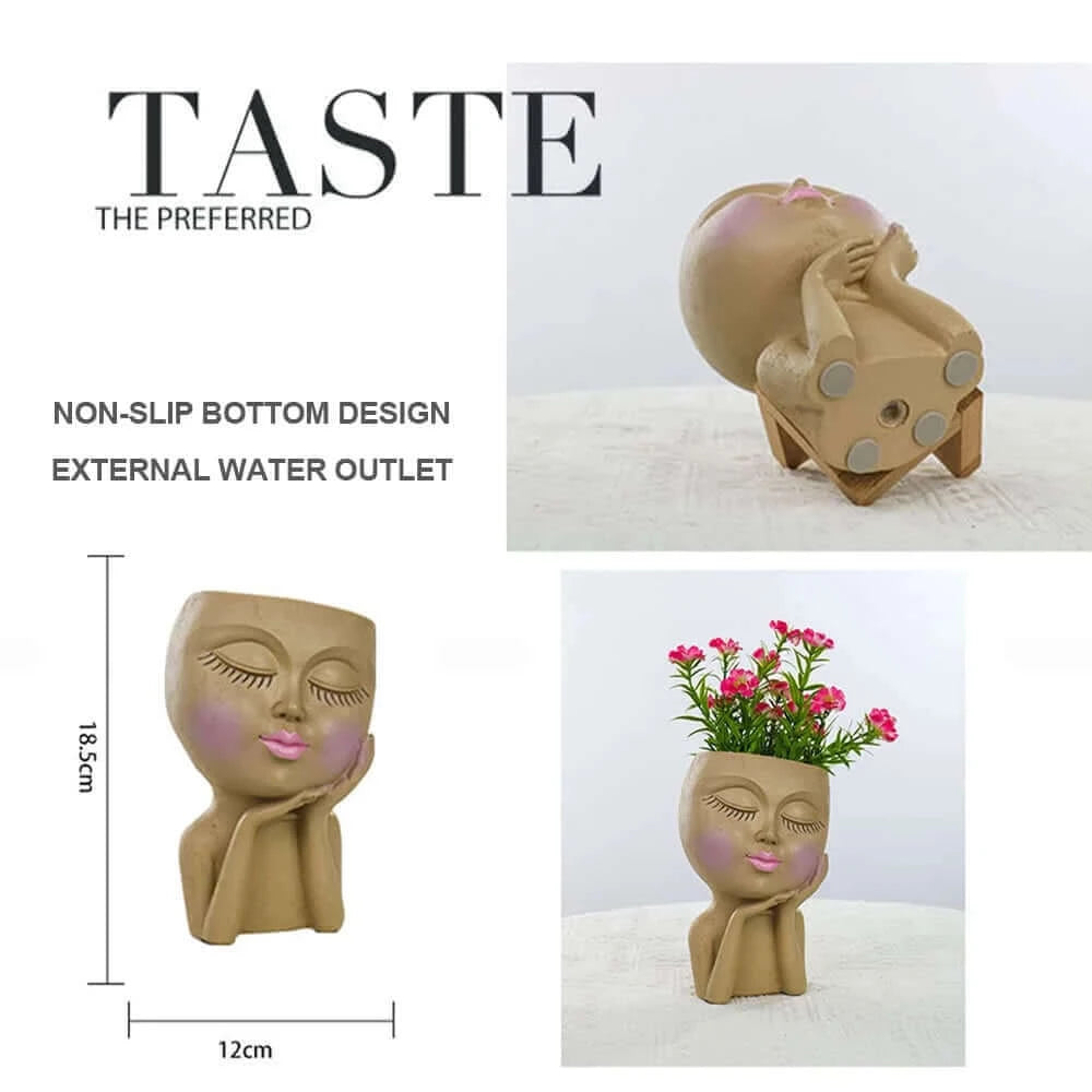 Little Girl Head Succulent Plant Flower Pot Floor Simple Character