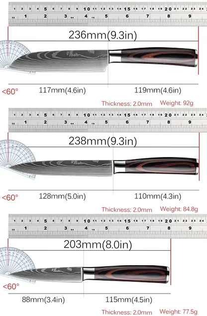 Stainless Steel Kitchen Knives with Wooden Handles