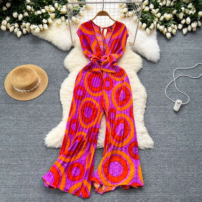 Chic Summer Jumpsuit - Abstract Print Wide Leg Romper