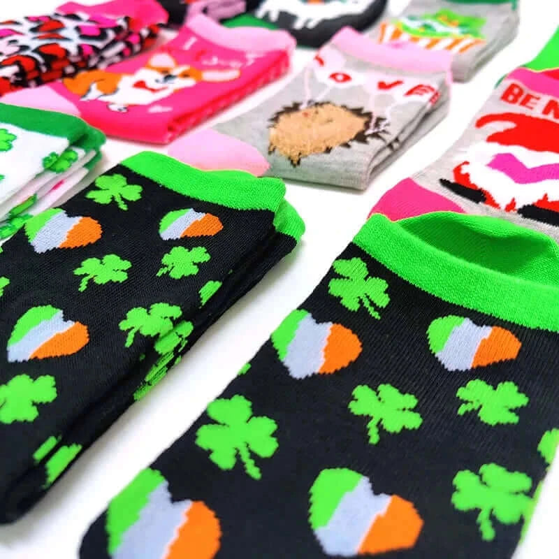 Valentine Day Women Socks Funny Cartoon Socks Four Leaf Clover Corgi Dog Letter Cute Love Dinosaur Anniversary Present Gifts.