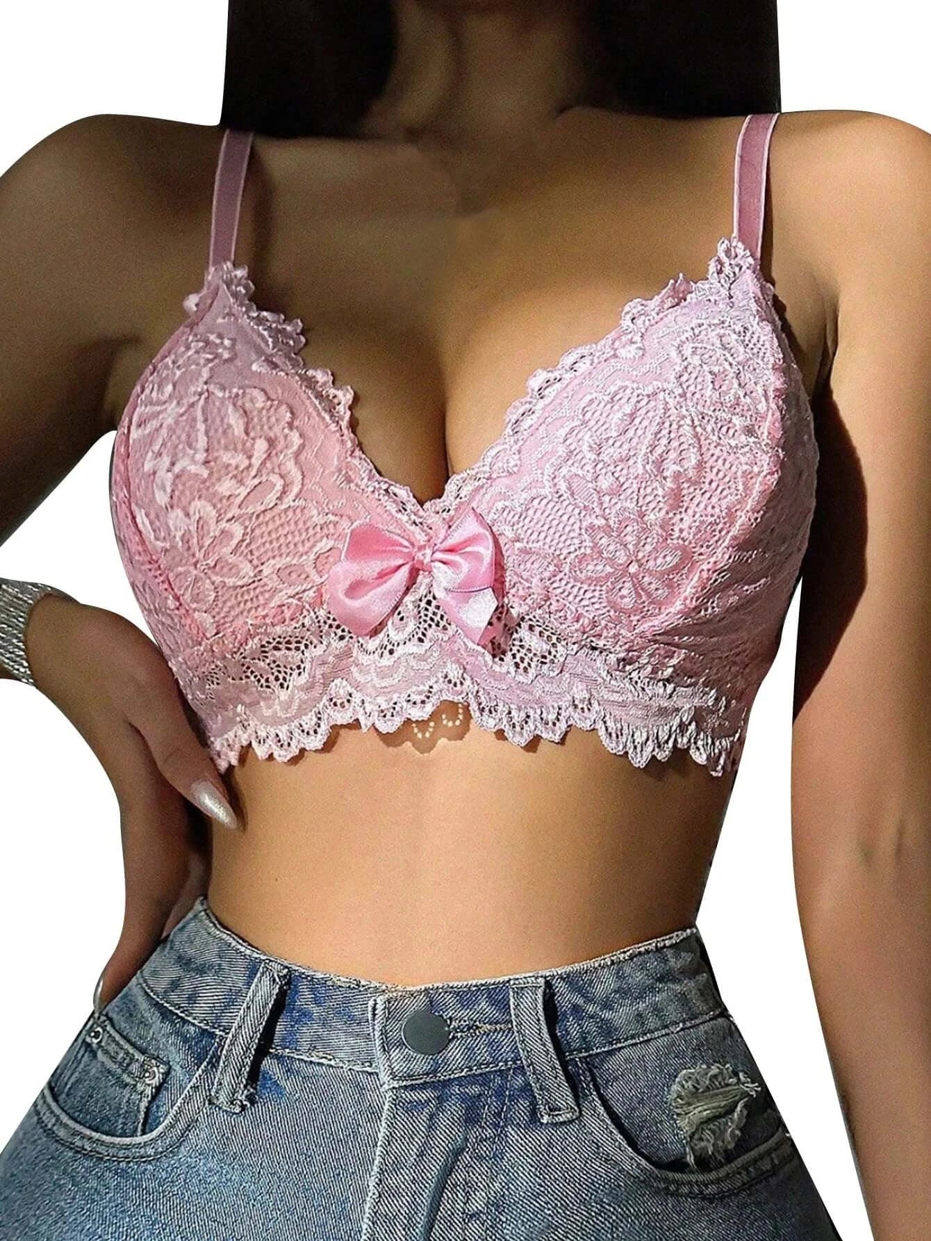 Women Corset Top V-Neck Lace Trim Tank Top Open Back Ultra-Short Camisole for Summer Peach M