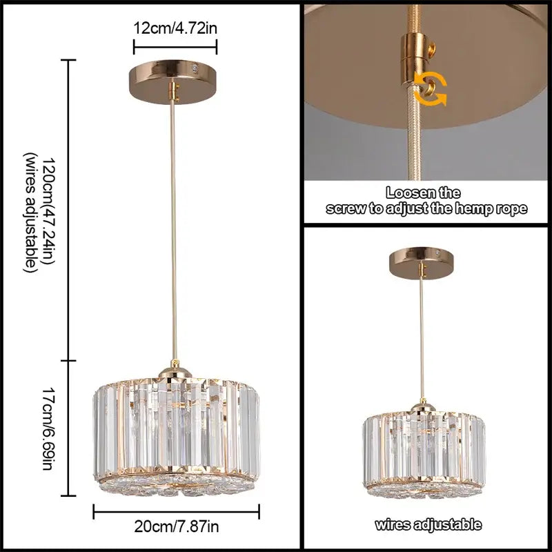 GreeLustr Modern Crystal Pendant Light, Black or Gold
