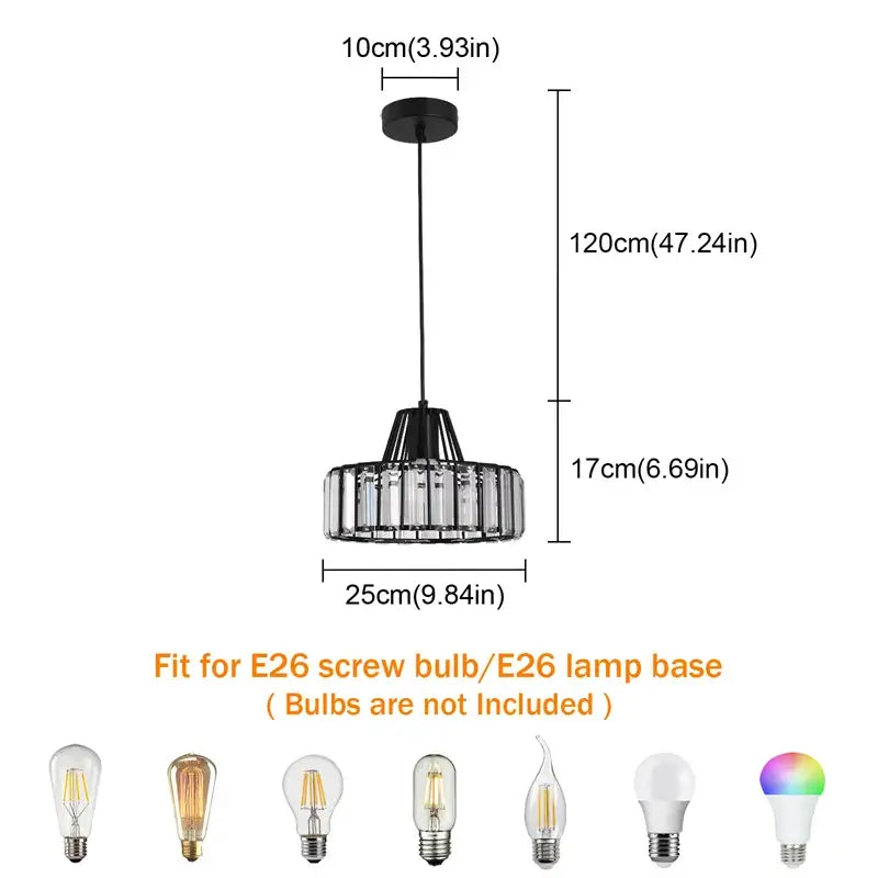 GreeLustr Modern Crystal Pendant Light, Black or Gold