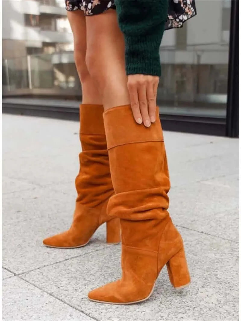 Women Boots 2023 Winter Designer Luxury Faux Suede Casual High Heels.