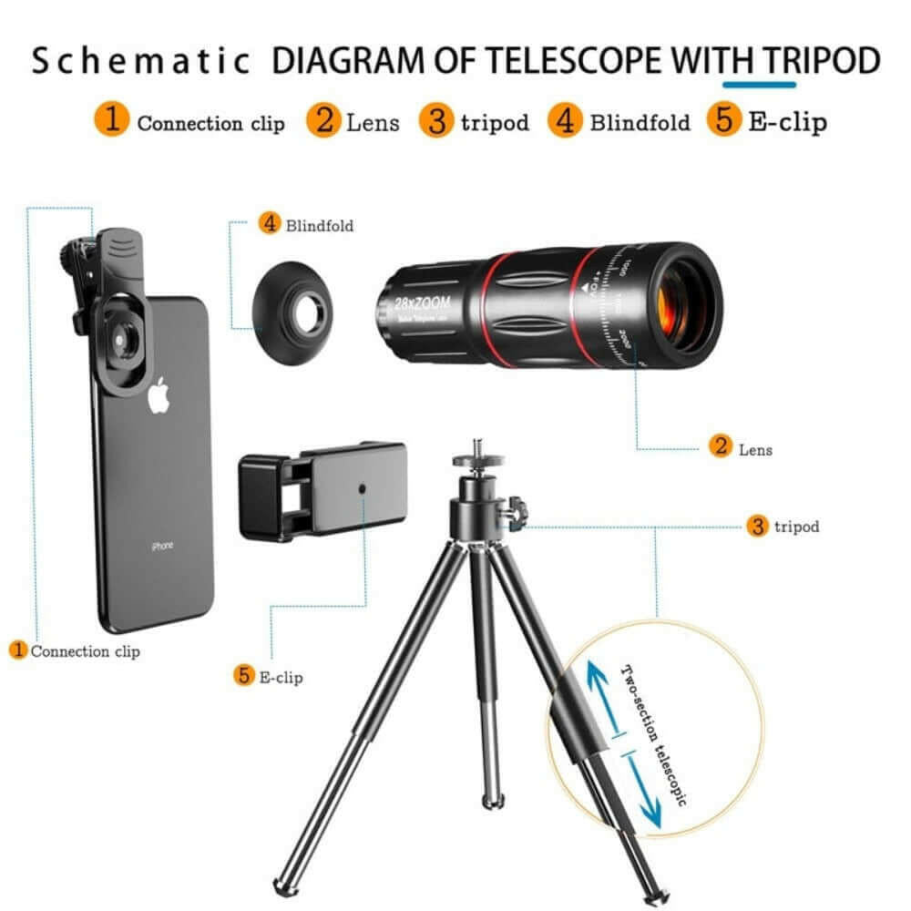 Dragon Bluetooth Ultra HD 28X Zoom Telescope Lens Tripod Kit.