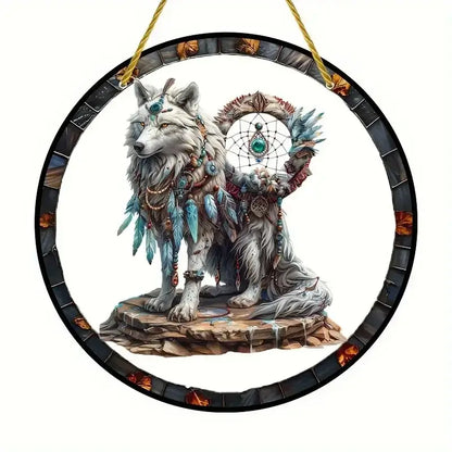 Wolf and Dream Catcher Acrylic Sunlight Catcher, Suitable for Home Porch, Courtyard and Garden Decoration, A Gift for Loved Ones