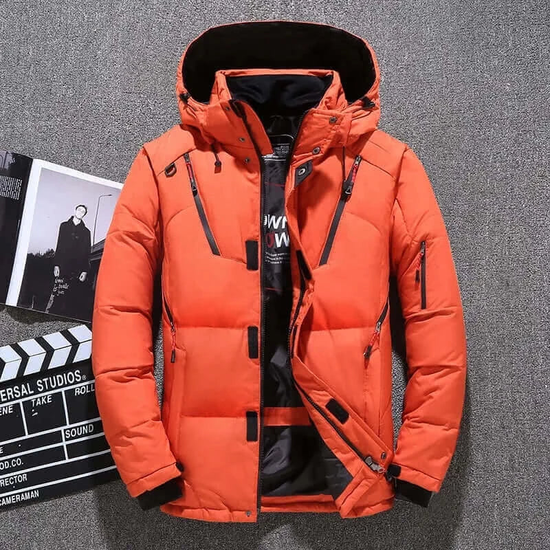 Winter Mens White Duck Down Jacket Warm Hooded Thick Slim Fit Puffer.