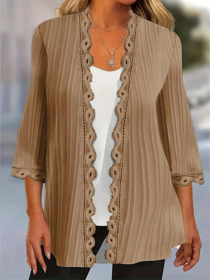 Women’s Plus-Size Three-Quarter Sleeve Open-Front Cardigan