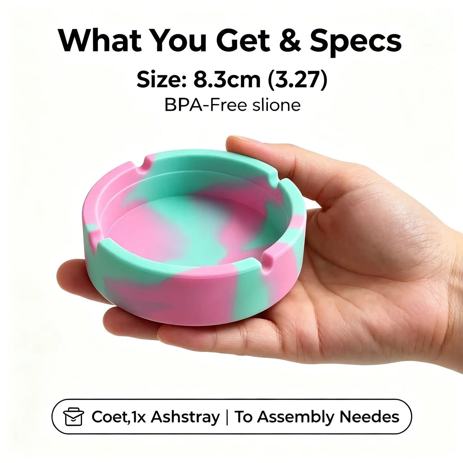 Unbreakable Silicone Ashtray - Easy Clean Marble Swirl Design, 8.3cm Portable &amp; Durable, Heat-Resistant Non-Slip Ash Tray
