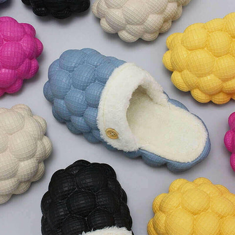 Non-slip Warm Cotton Bubble Home Slides Yellow/Pink/Black/Blue/Beige.