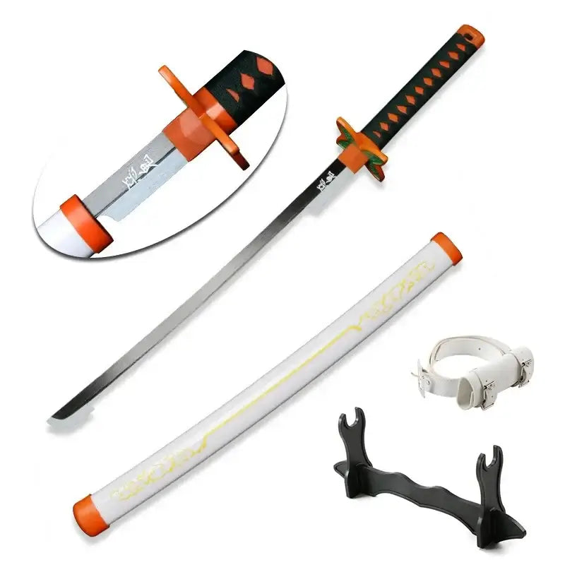 80cm Demon Slayer Katana Bamboo Blade Role-playing Weapons Props Halloween Costume Props with Belt and Sword Holder