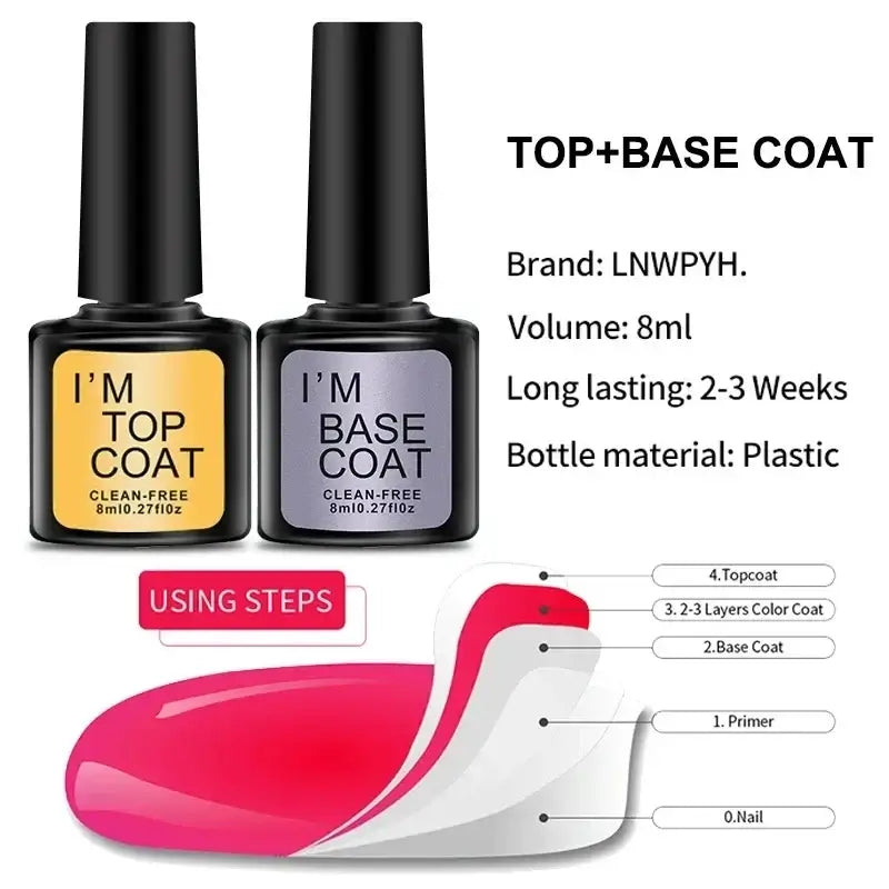 LNWPYH Gel Base &amp; Top Coat Set, 4 × 8 ml