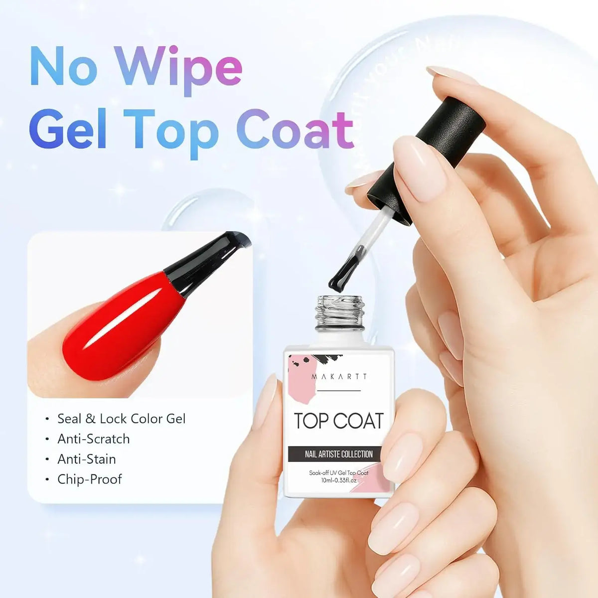 Makartt No-Wipe Gel Top Coat, 2 × 10 ml