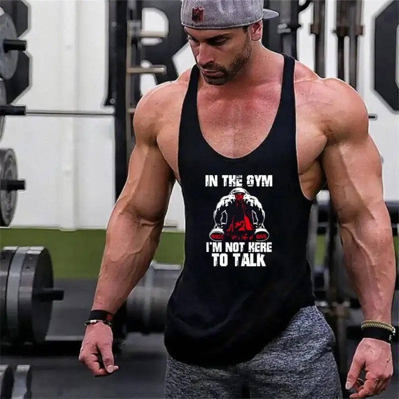 Men Y-Back Gym Tank Top Racerback Cotton Workout Tank Deep Cut Armholes Loose Fit Singlet For Powerlifting Running Gym Training