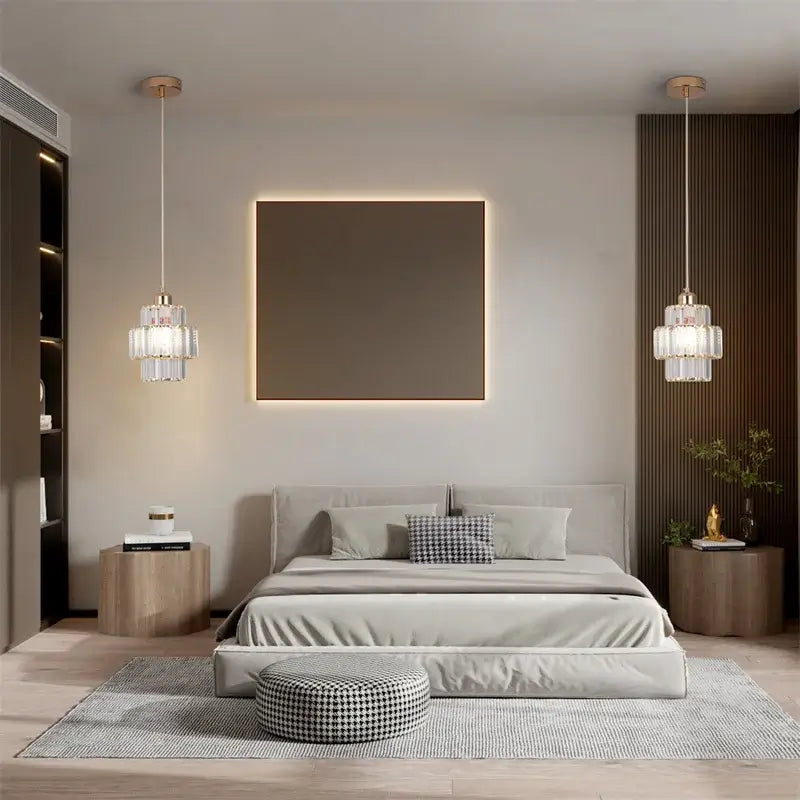 Modern Crystal Pendant Light with Gold-Tone Details