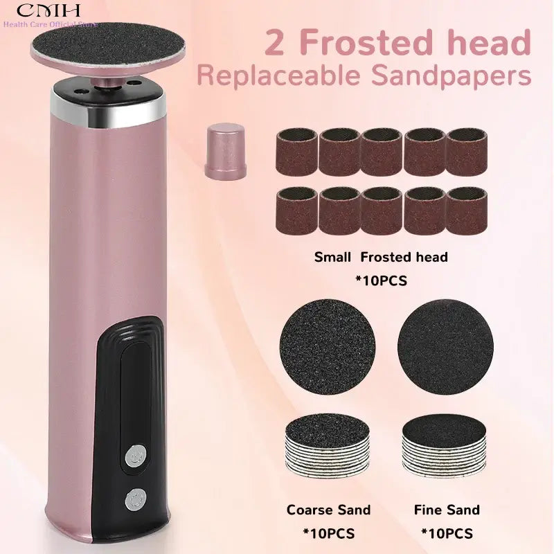 CMH Dual-Head Metal Electric Foot Grinder Portable Rechargeable Callus Remover Dead Skin Remover with Multiple Free Accessories