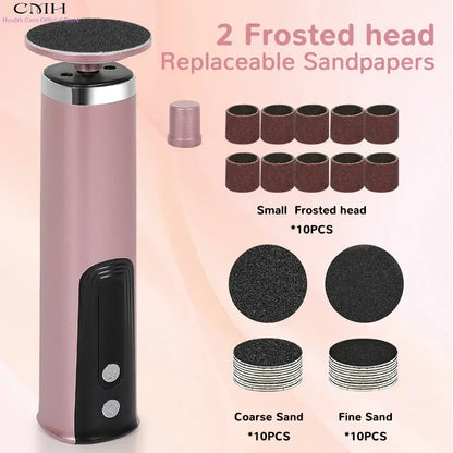CMH Dual-Head Metal Electric Foot Grinder Portable Rechargeable Callus Remover Dead Skin Remover with Multiple Free Accessories