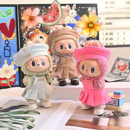 Labubu Fashion Overalls Pleated Skirt Set for Dolls