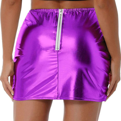 Womens Metallic Shiny Skirts Winter Warm A-Line Mini Skirt.