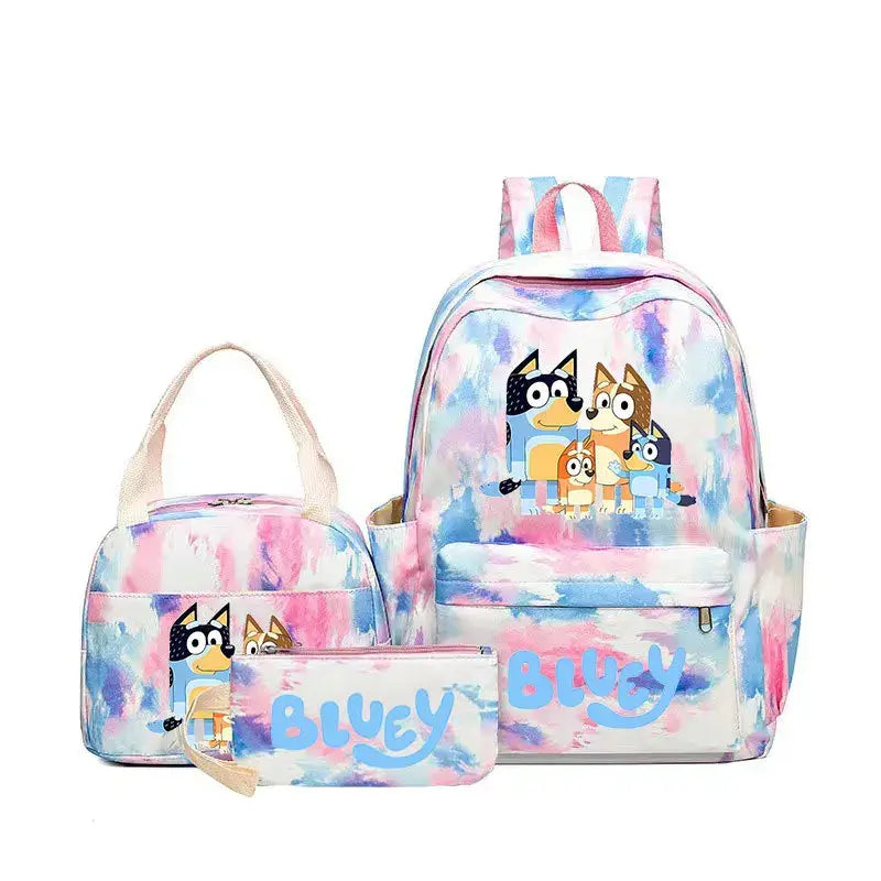 Bluey Family Anime Character Peripheral Colorful Backpack Three-Piece Set Puppy Pattern Children&
