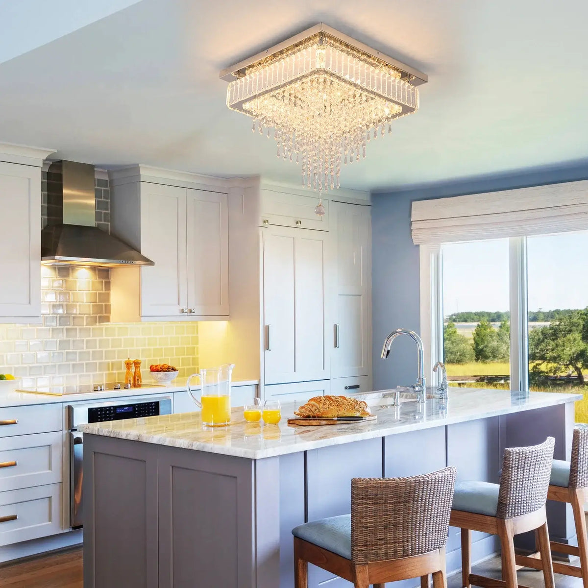 Square Crystal Raindrop LED Ceiling Chandelier